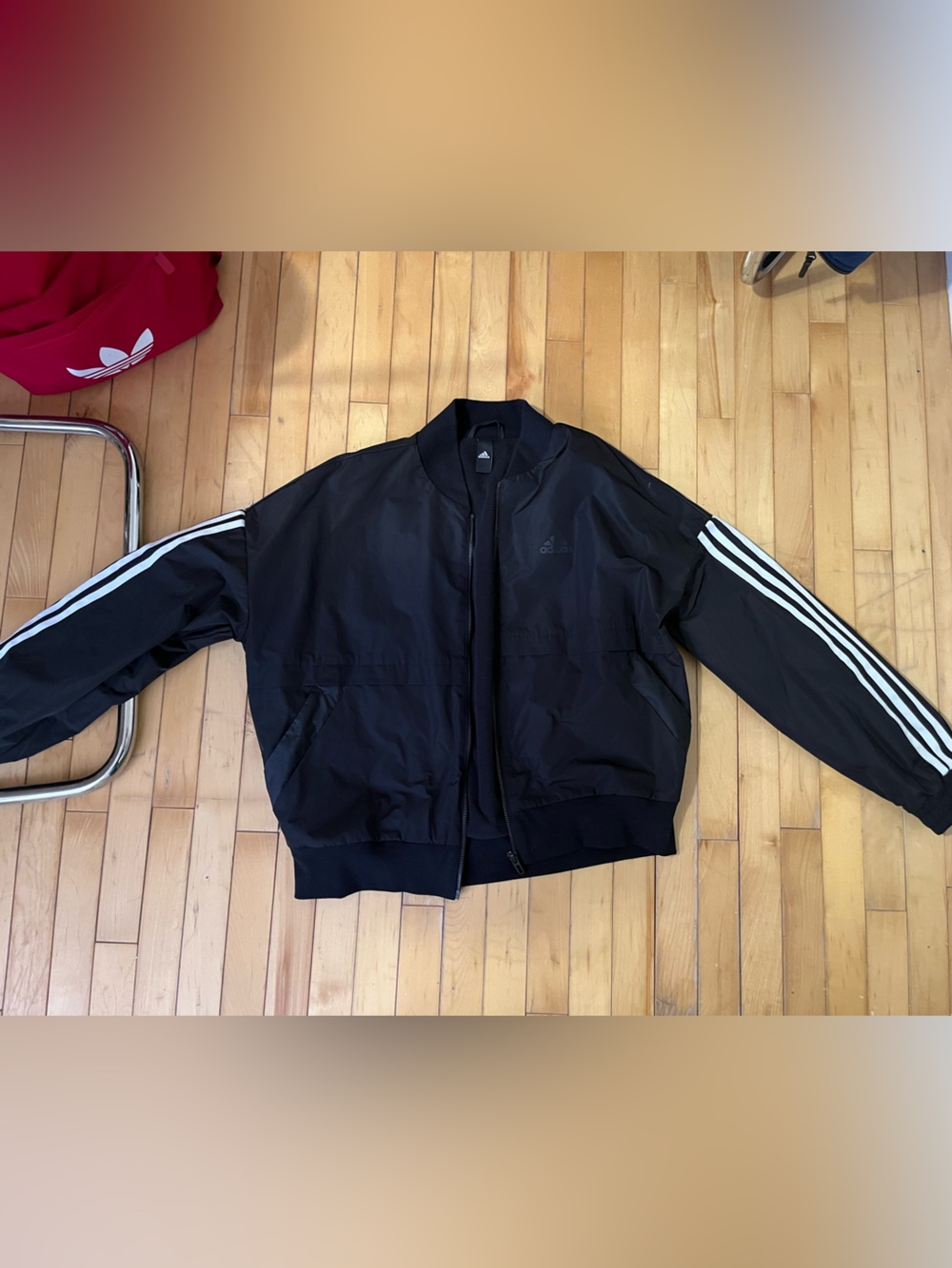 adidas Black Bomber Jacket with White Sleeve Stripes